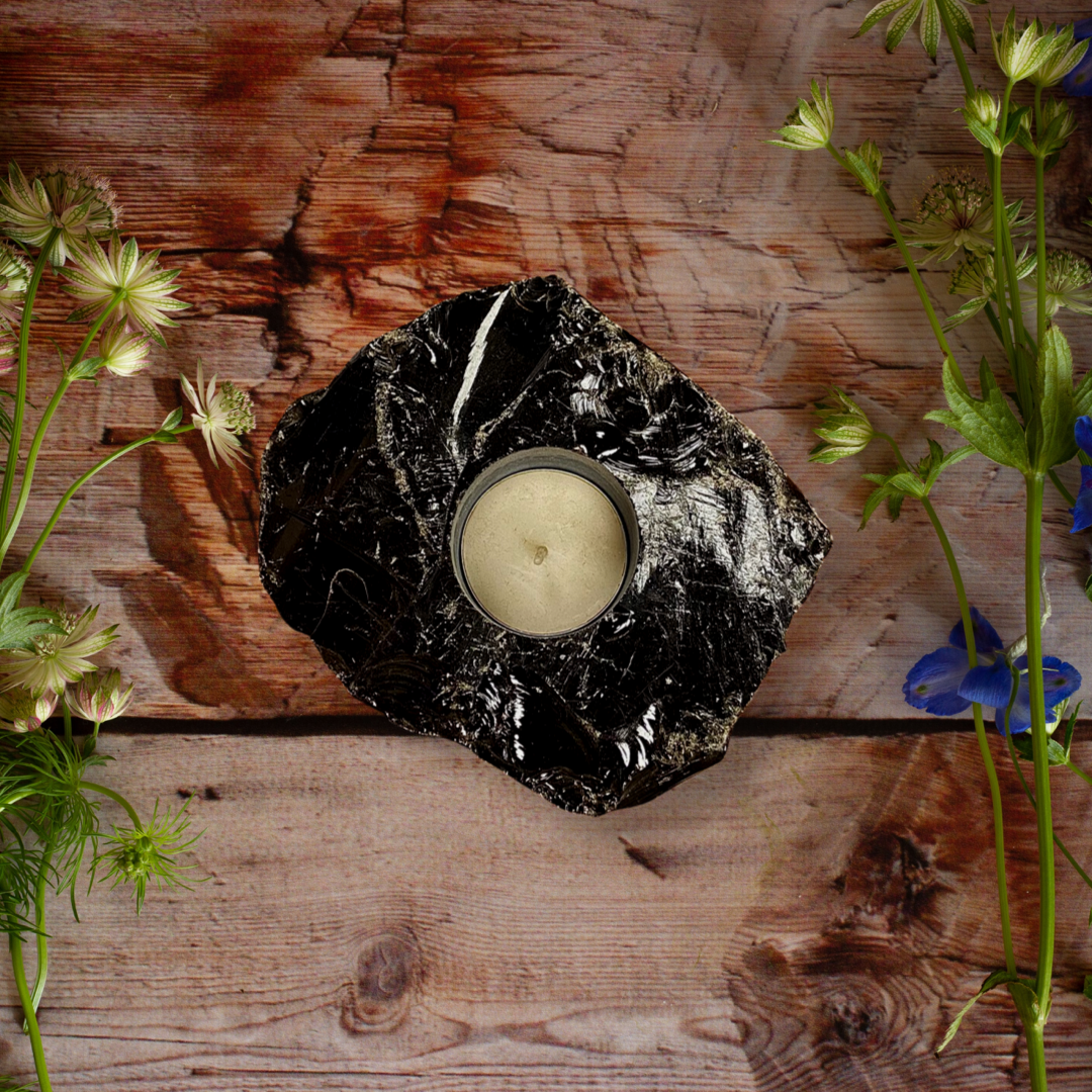 Obsidian Rough Candle Holder