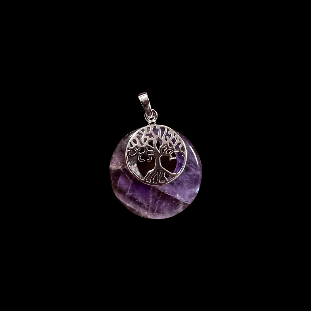 Amethyst Round Tree of Life Pendant