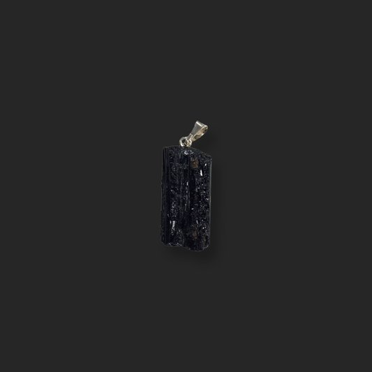 Black Tourmaline Silver Plated Bail Pendant