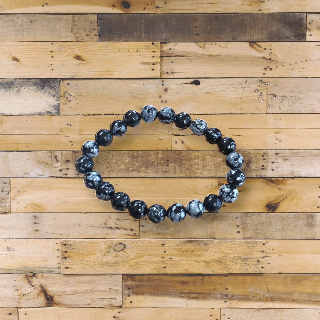 Snowflake Obsidian Round Bracelet